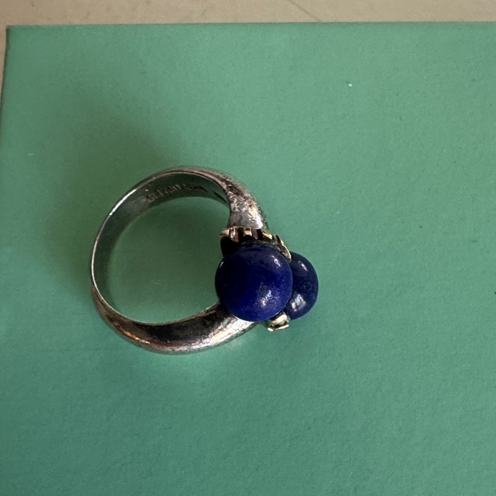 Tiffany Lapis Lazuli with gold accents and sterling silver ring - small size